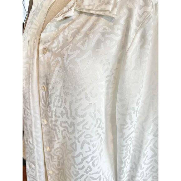 Vintage 80’s Satin Abstract Leopard Print Blouse - Picture 7 of 8